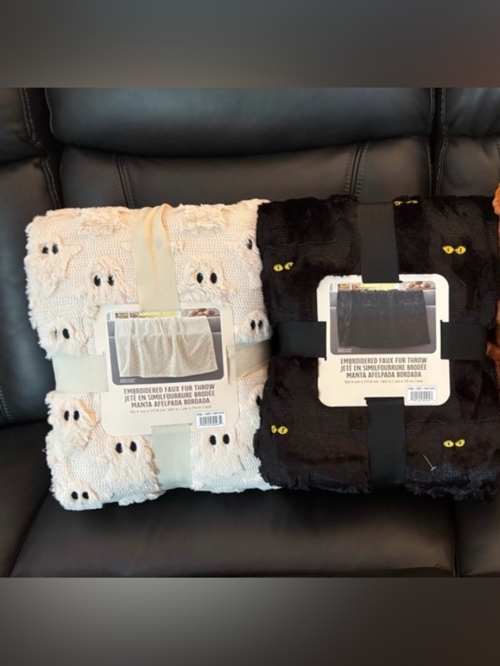 Costco Halloween Blankets -Bundle of 2 black cat  & ghost NWT